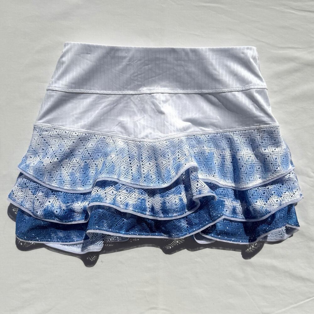 Lucky In Love Shibori Lace Athletic Skirt Womens XS Blue White Tennis Pickleball